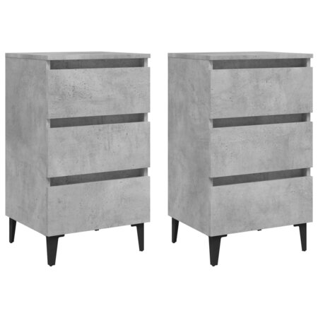 vidaXL Tables de chevet pieds en métal 2 Pièces Gris béton 40x35x69 cm