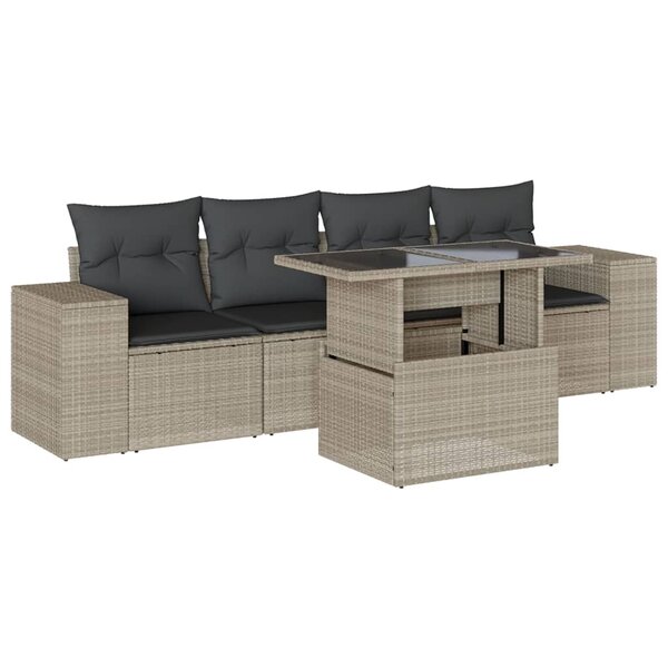 vidaXL Salon de jardin 5 Pièces avec coussins gris clair résine tressée