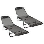 vidaXL Chaises longues pliantes 2 Pièces avec têtière textilène noire