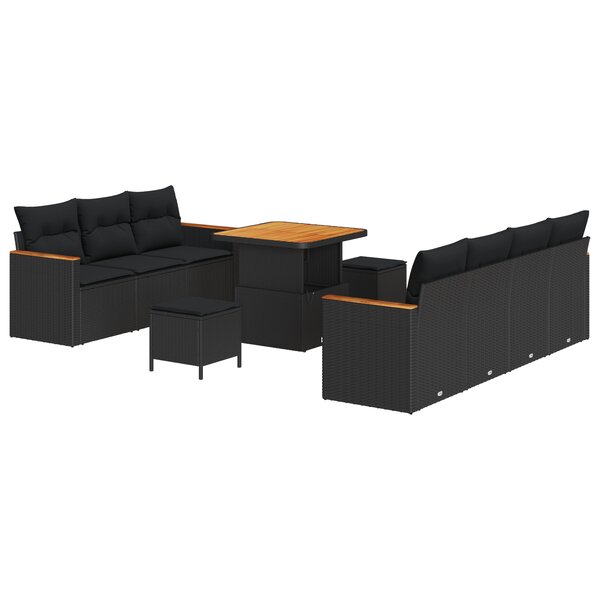 Ensemble de canapé de jardin 10 pièces avec coussins Noir Rotin poly
