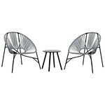 vidaXL Lot de 3 Chaise de jardin noir et gris clair résine tressée