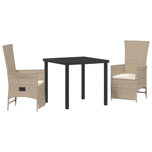 vidaXL Ensemble de salle à manger pour jardin 3 Pièces Beige polyrotin