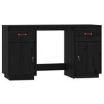 Bureau table poste de travail meuble d'ordinateur informatique étude avec armoires 135 x 50 x 75 cm bois massif de pin noir 02_0023403