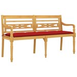 vidaXL Banc Batavia avec coussin rouge 150 cm Bois de teck massif