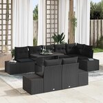 vidaXL Ensemble de canapé de jardin 9 Pièces Noir Poly rotin
