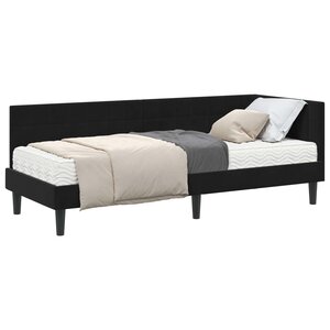 vidaXL Cadre de lit d'angle avec matelas 2 pc Noir 80 x 200 cm Velours