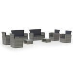 Salon de jardin meuble d'extérieur ensemble de mobilier 8 pièces avec coussins résine tressée gris 02_0017694