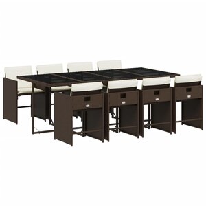 vidaXL Ensemble à manger de jardin et coussins 9 Pièces marron poly rotin