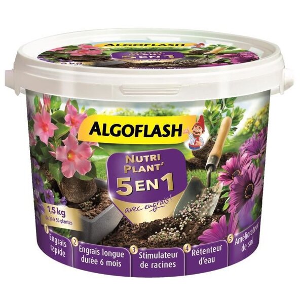 ALGOFLASH Nutriplant' 5-en-1 avec engrais - Tous types de plantes - 1,5 Kg