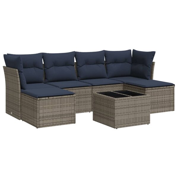 vidaXL Salon de jardin 7 Pièces avec coussins gris résine tressée