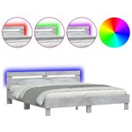 vidaXL Cadre de lit avec tête de lit et LED gris béton 160x200 cm