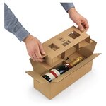 Caisse carton brune d'expédition 6 bouteilles avec calage carton à montage instantané (lot de 12)