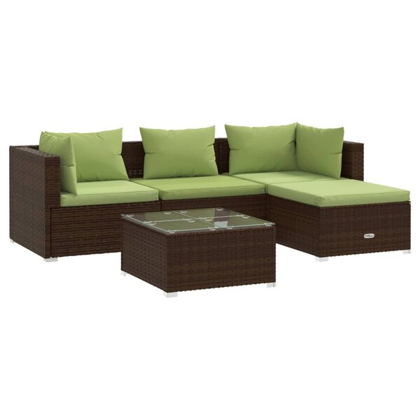 vidaXL Salon de jardin 5 Pièces avec coussins résine tressée marron