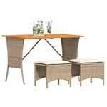 vidaXL Ensemble à manger de jardin et coussins 3 Pièces Beige poly rotin