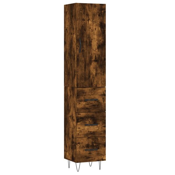 vidaXL Buffet haut Chêne fumé 34 5x34x180 cm Bois d'ingénierie