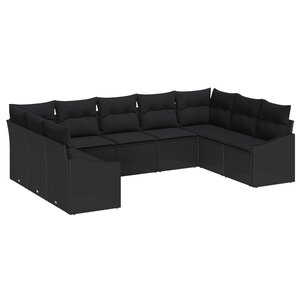 vidaXL Ensemble de canapé de jardin avec stockage 9 Pièces Noir polyrotin