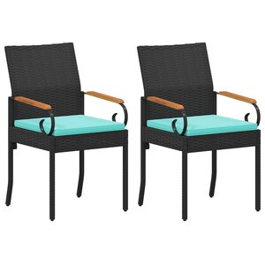 vidaXL Chaises de jardin 2 pc Noir et turquoise Poly Rattan et Acacia