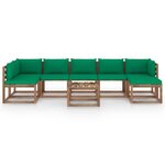 vidaXL Salon de jardin 8 Pièces avec coussins vert