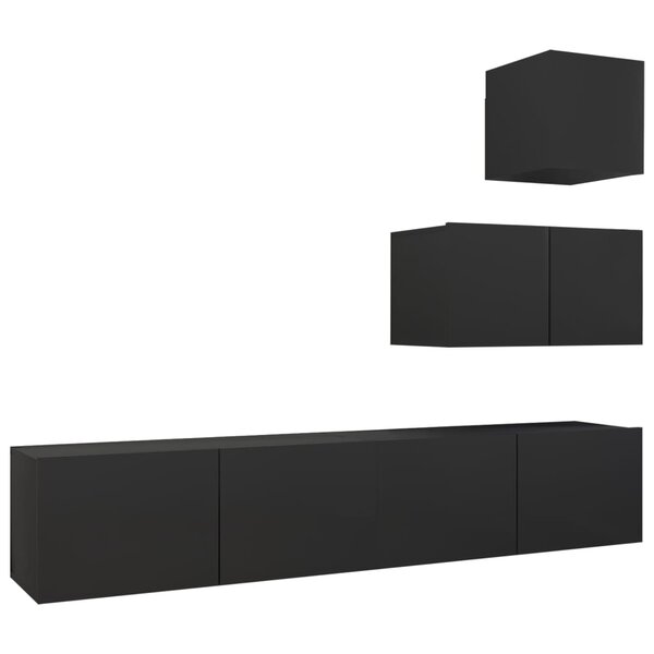 vidaXL Ensemble de meuble TV 4 Pièces Noir Bois d'ingénierie