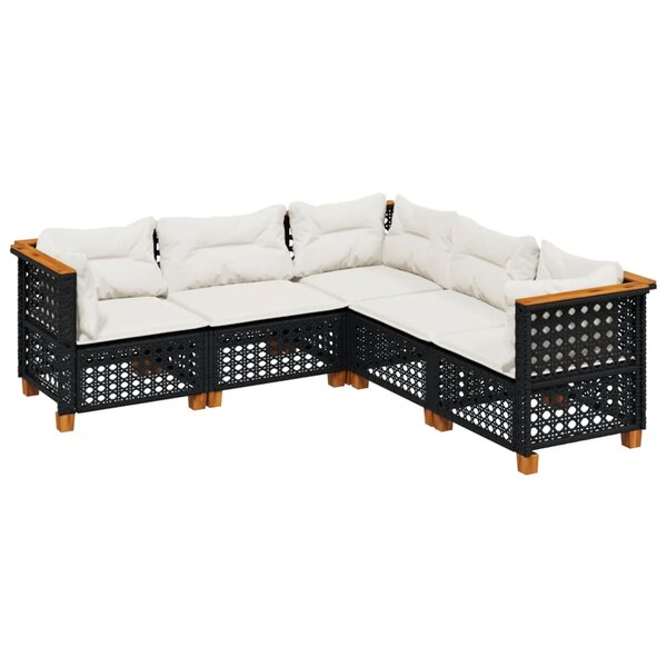 vidaXL Salon de jardin 5 Pièces avec coussins noir résine tressée