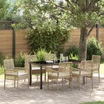 vidaXL Ensemble de Salle à Manger de Jardin de 7 Pièces avec Coussins Beige Rattan Poly
