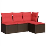 vidaXL Salon de jardin 4 Pièces avec coussins marron résine tressée