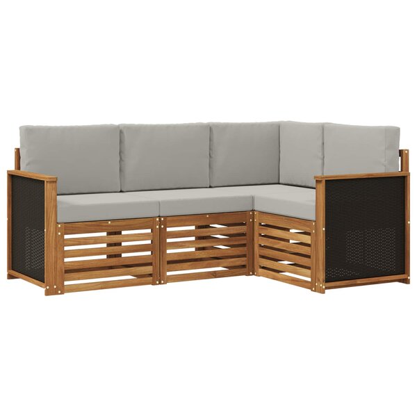 vidaXL Ensembles de canapés avec coussin 4 Pièces Bois d'Acacia Massif