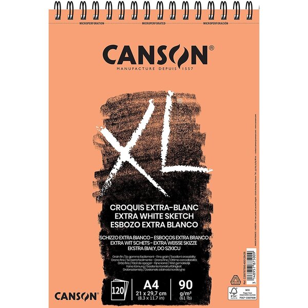 Bloc Dessin Spiralé XL Extra White A4 - 90 g - 120 feuilles CANSON