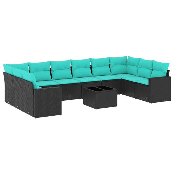 vidaXL Salon de jardin 11 Pièces avec coussins noir résine tressée