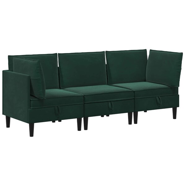 vidaXL Ensemble de meubles pour le salon 3 Pièces Vert foncé Velours