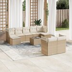 vidaXL Salon de jardin avec coussins 10 Pièces beige résine tressée