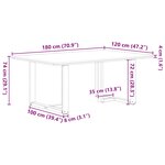 vidaXL Table à manger avec bord naturel 180x100x74cm bois massif chêne