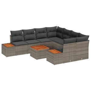 vidaXL Ensemble de canapé de jardin 9 Pièces Gris Poly rotin