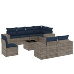vidaXL Salon de jardin 9 Pièces avec coussins gris résine tressée