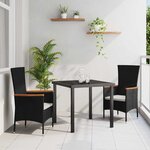 vidaXL Ensemble de salle à manger pour jardin 3 Pièces Noir Poly rotin