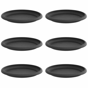 vidaXL Plateau à fleurs rond 6 Pièces Noir Ø 19 x 2 cm Plastique