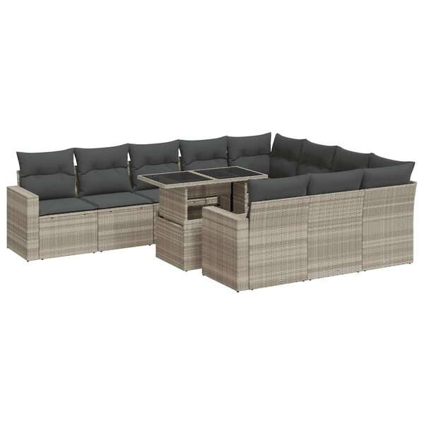 vidaXL Salon de jardin 11 Pièces avec coussins gris clair résine tressée