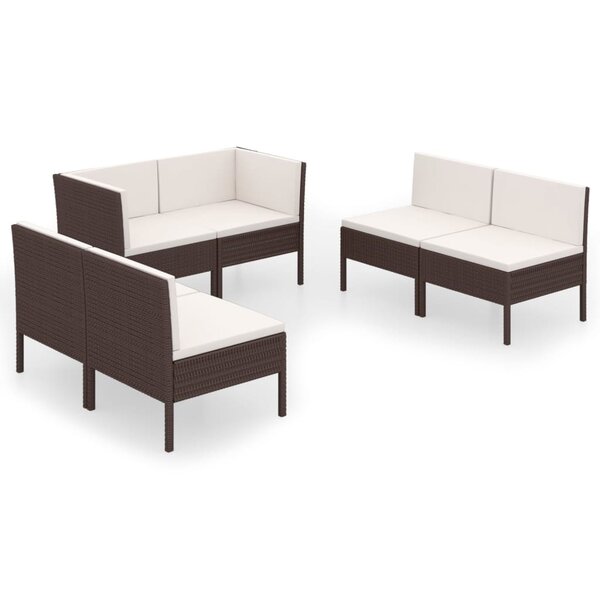 vidaXL Salon de jardin 6 Pièces avec coussins Résine tressée Marron