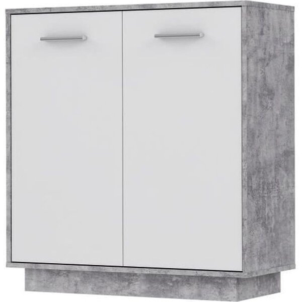 Petit buffet - Meuble de rangement 2 portes - Blanc et béton clair - 82 9 x 34 2 x 88 1 cm