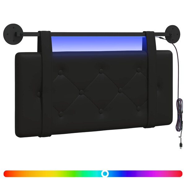 vidaXL Tête de lit suspendue Avec lumière LED Noir Simili cuir