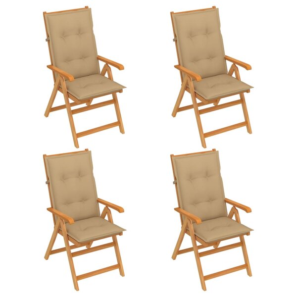 vidaXL Chaises de jardin 4 Pièces avec coussins beige Bois de teck massif