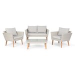Salon de jardin en résine tressée et pieds en bois d'Acacia avec coussins - 4 personnes - MIRA - Gris