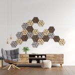 10 panneaux muraux hexagonaux bois naturel 30x26 cm