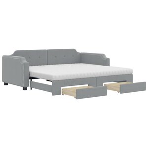 vidaXL Lit de jour avec gigogne et tiroirs gris clair 90x190 cm tissu