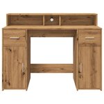 Bureau table poste de travail meuble d'ordinateur informatique étude avec lumières LED chêne artisanal bois d'ingénierie brun 02_0023413