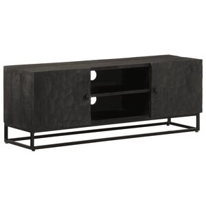 vidaXL Meuble TV noir 110x30x40 cm bois massif de manguier et fer