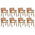 vidaXL Chaises de jardin avec coussins lot de 8 Bois d'acacia solide