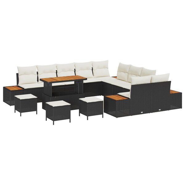 vidaXL Ensemble de canapé de jardin avec coussin 14 Pièces Noir et Crème