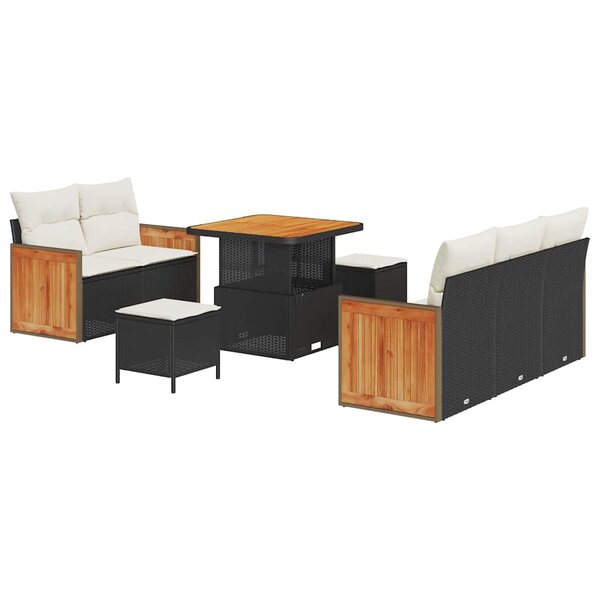 vidaXL Ensemble de canapé de jardin avec coussin 8 Pièces Noir et crème