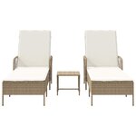 vidaXL Chaise longue avec coussin 2 Pièces Beige 35 x 35 x 32cm polyrotin